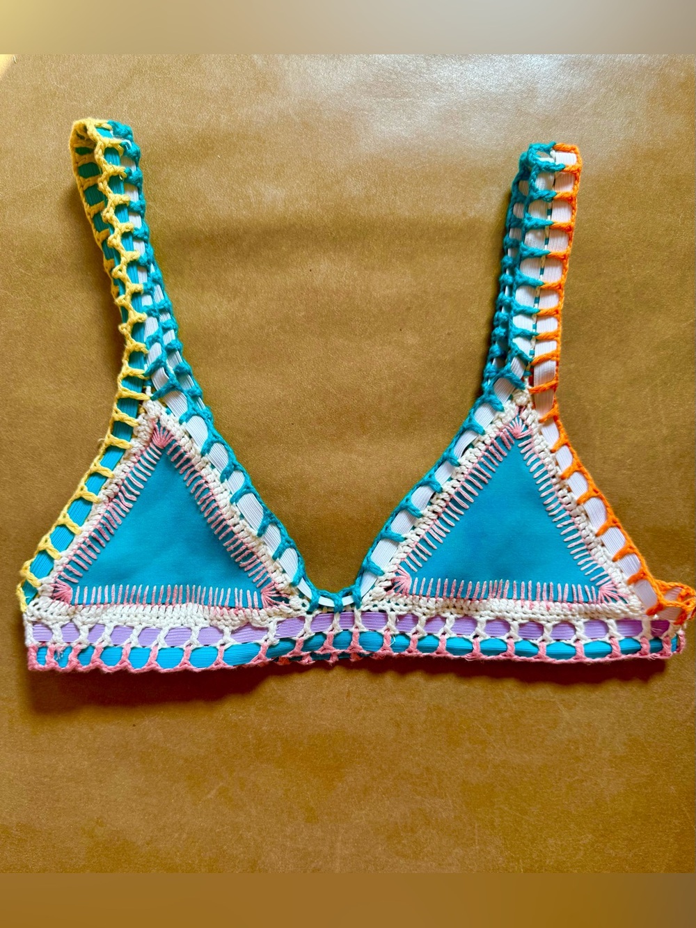 KIINI Turquoise Crochet Trim Bikini in Teal with Multicolor Accents - Picture 3 of 6